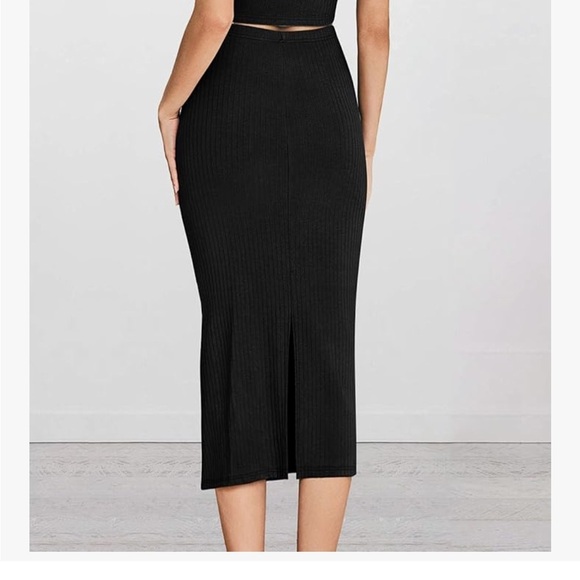 Women Split Bodycon Midi Skirt High Waist BLACK Pencil Size Medium - Picture 3 of 8